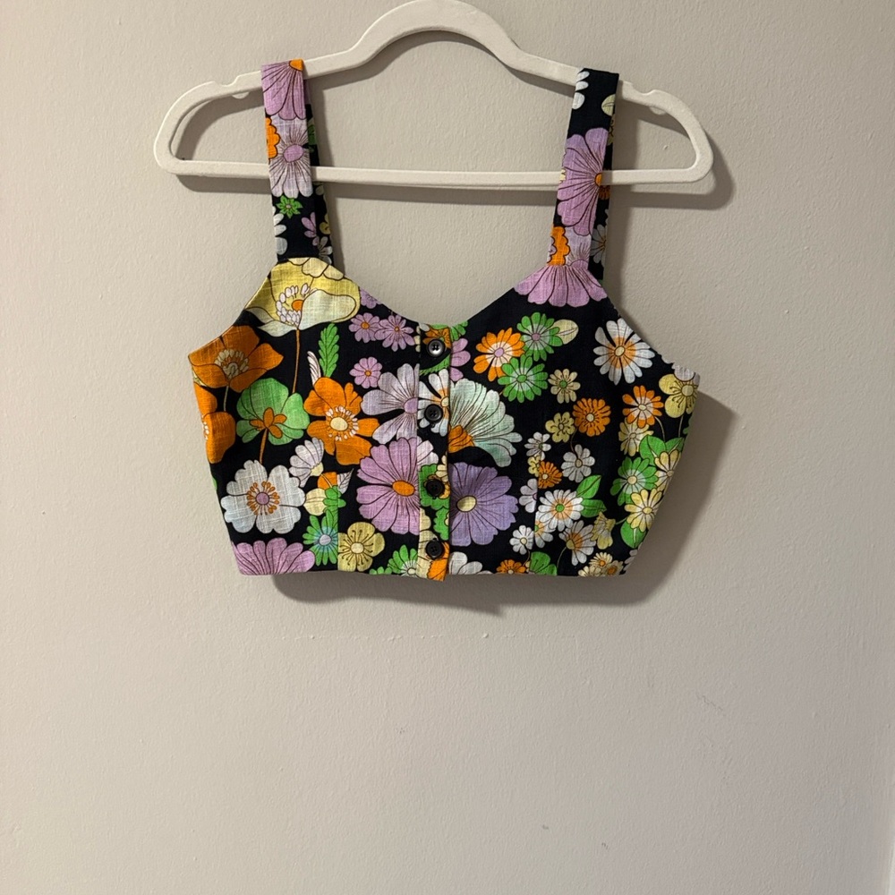 Maje Floral Crop Top - Flower Power Noir print - Medium